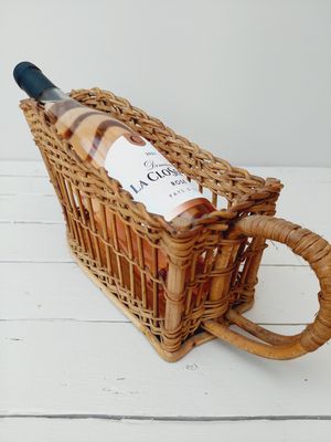 Vintage flessenhouder riet voor literfles