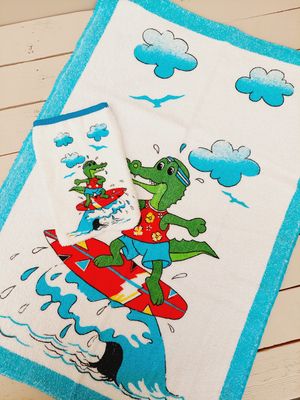 Vintage handdoek met washandje - Krokodil
