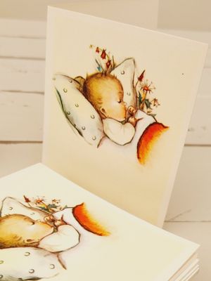 Vintage geboortekaartjes slapende baby