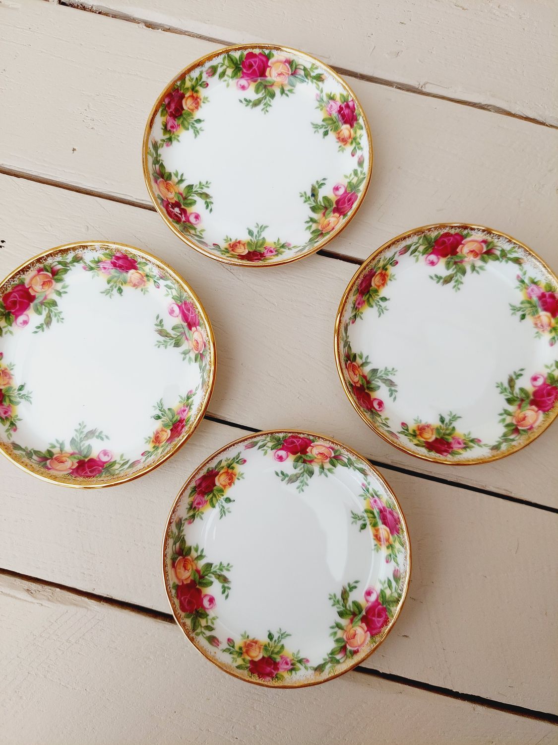 Vintage petit four bordjes Royal Albert Old Country Roses – set van 4 – 9 cm – theetipjes
