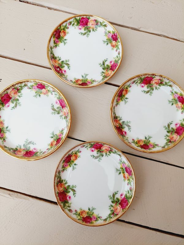 Vintage petit four bordjes Royal Albert Old Country Roses – set van 4 – 9 cm – theetipjes
