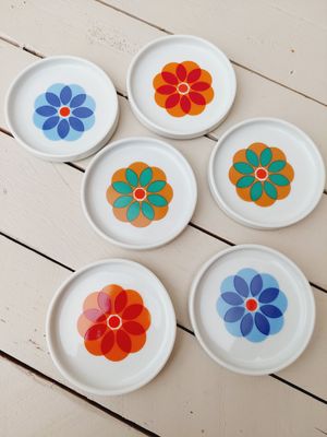 Retro petit four bordjes met bloemen – set van 6 – 9,5 cm – theetipjes