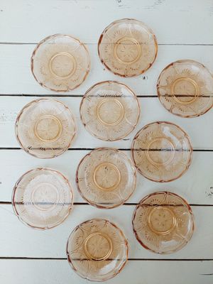 Vintage petit fourbordjes in roze persglas, set van 10