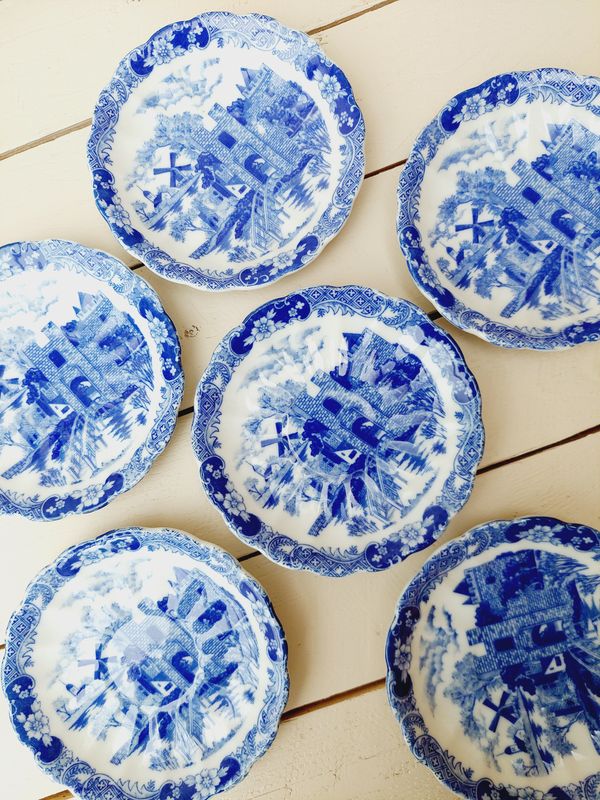Vintage kleine bordjes blauw-wit – set van 6 – 13 cm