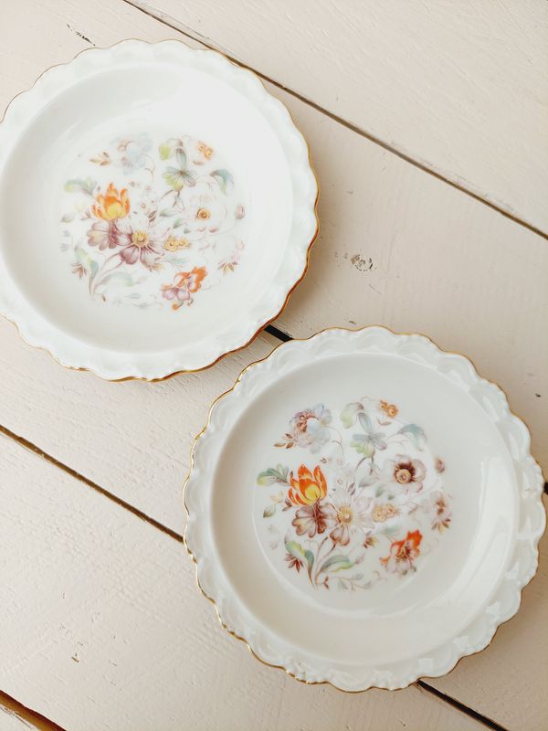Vintage petit four bordjes Winterling crème-bloemen-gouden bloemenrand – set van 2 – 11,5 cm – theetipjes