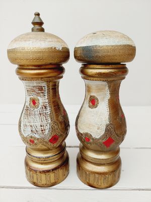 Vintage Florentijns peper en zout stel goud, hout