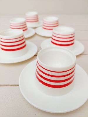 Eierdopjes wit kunststof met rode lijnen, DBP, set van 6