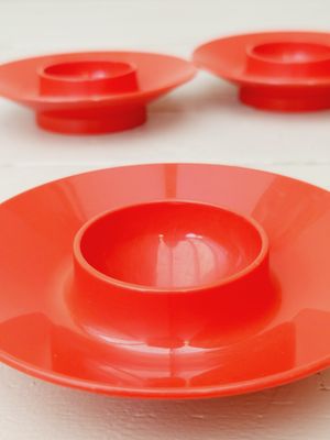 Eierdopjes rood kunststof, rond, set van 3