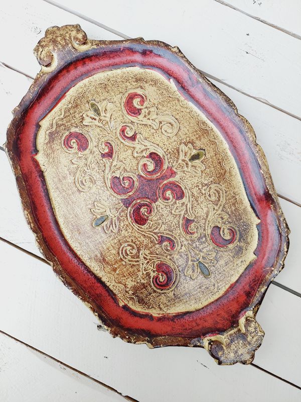 Florentijns dienblad goud en rood met handgrepen