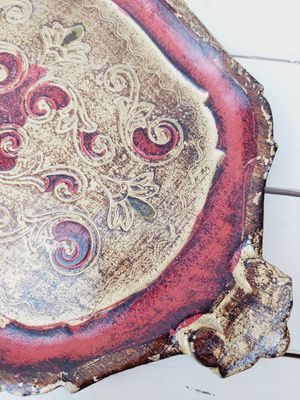 Florentijns dienblad goud en rood met handgrepen - 35 x 23 cm