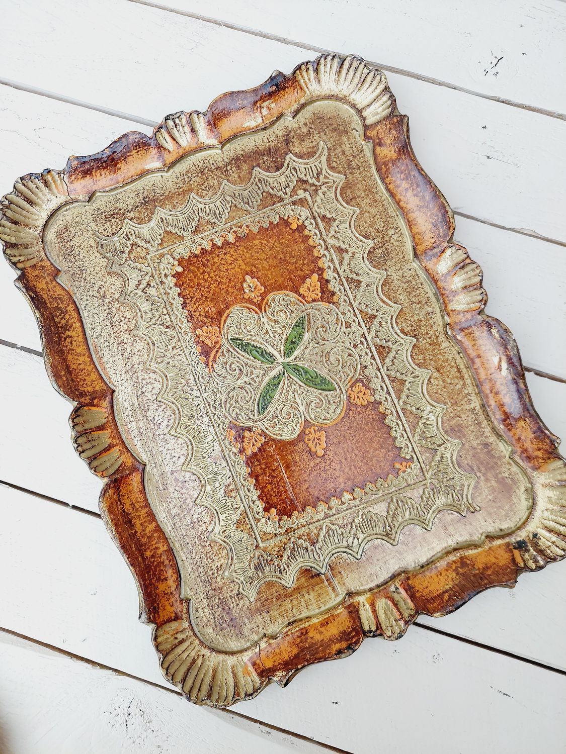 Florentijns dienblad goud, oranje en een beetje groen