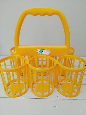 Vintage flessenrek voor 6 flessen – oranjegeel kunststof, 1 liter formaat