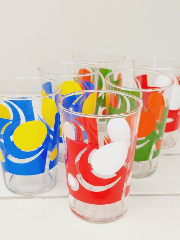 Retro drinkglazen Veba Glas - groen, blauw, rood - set van 6