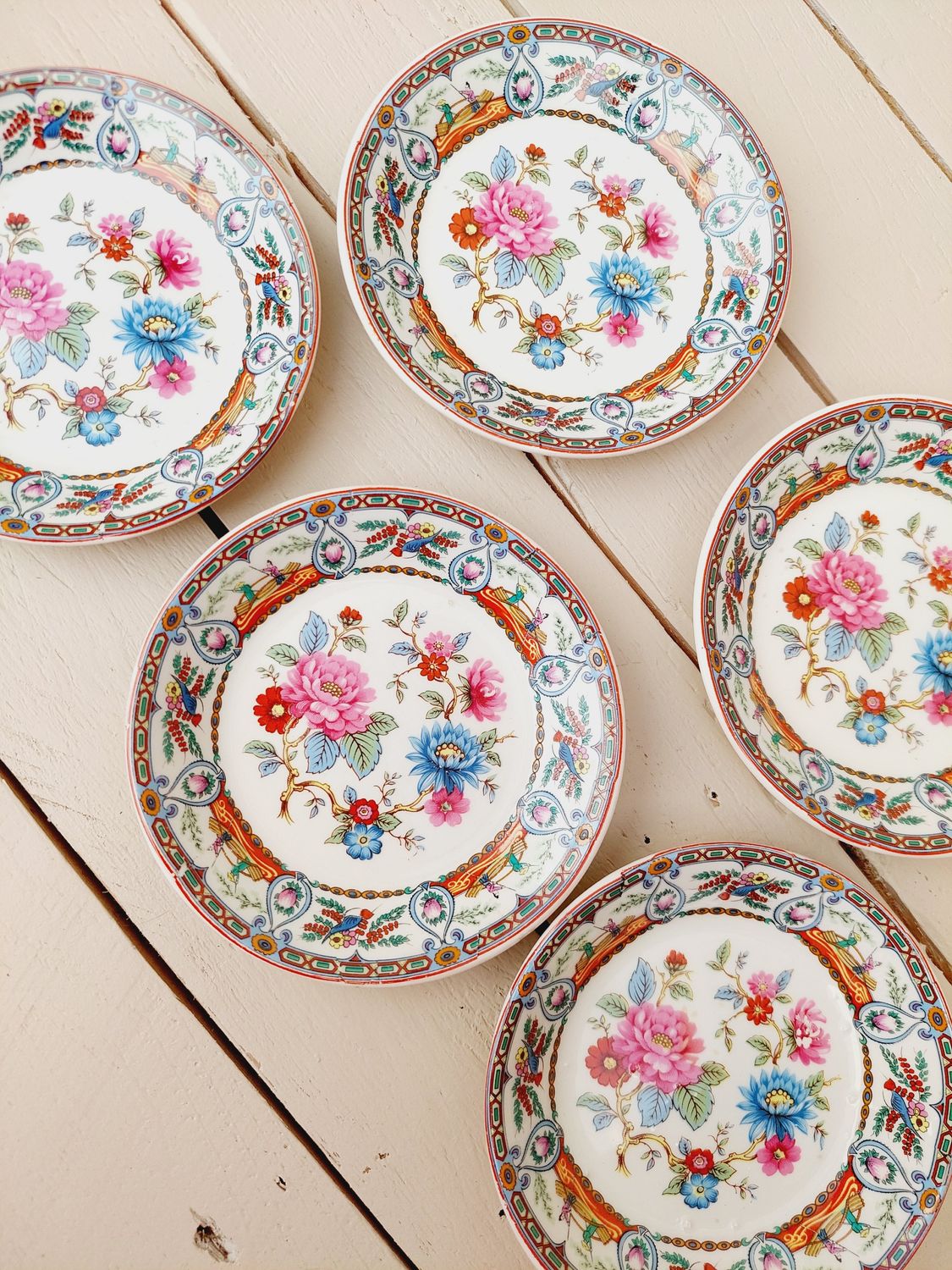 Vintage petit four bordjes Madame de Pompadour – set van 5 –  12 cm – theetipjes