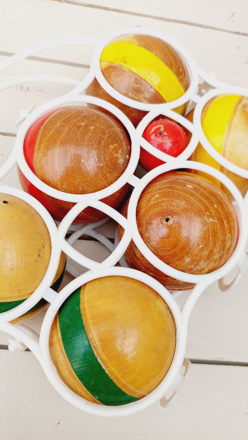 Vintage pétanquespel met houten ballen – inclusief originele koffer