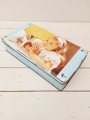 Retro chocoladeblik &#39;Jacques superchocolade&#39; met meisje &amp; katje