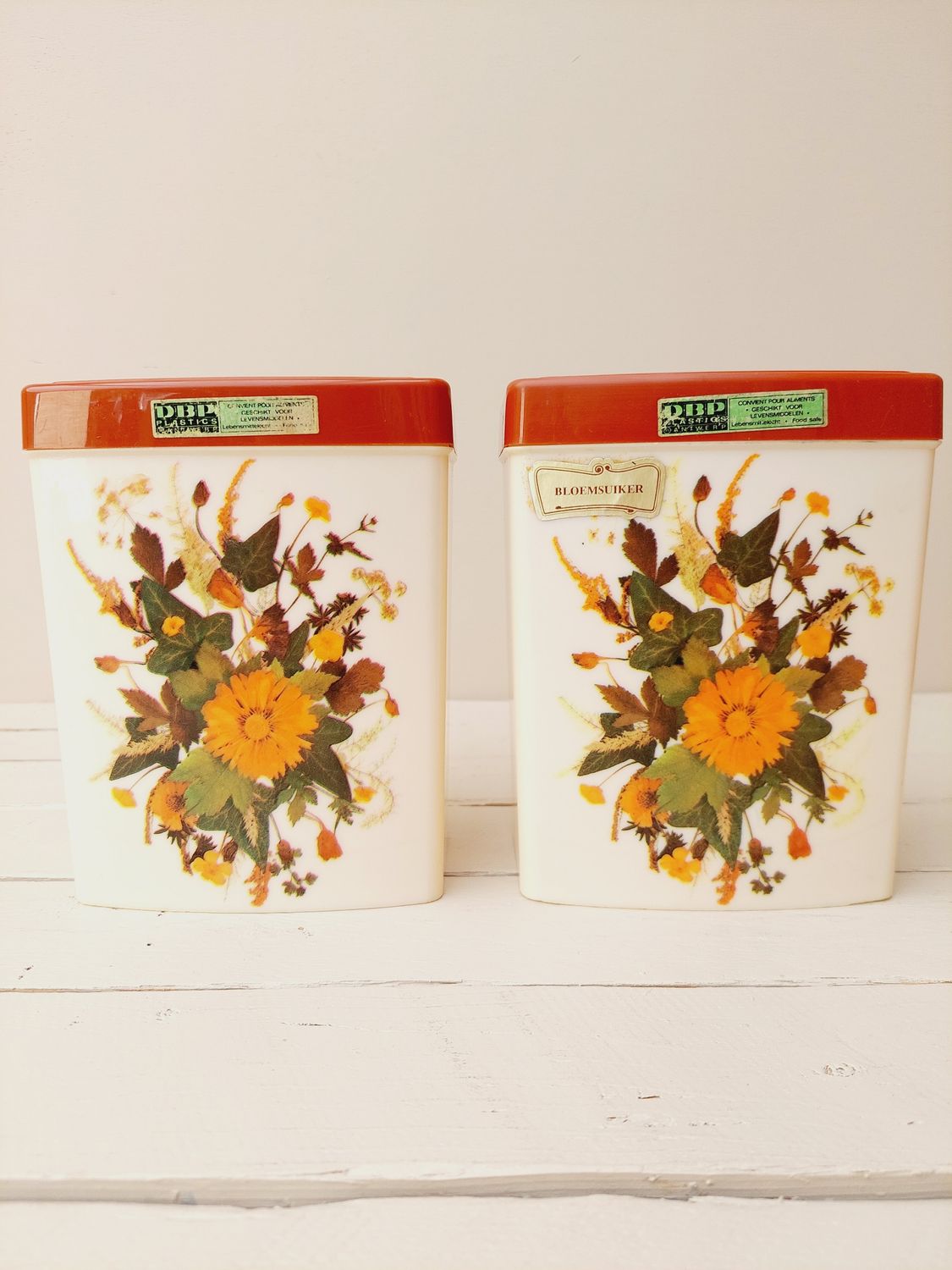 Voorraadpotten retro met bloemendecoratie, set van 2