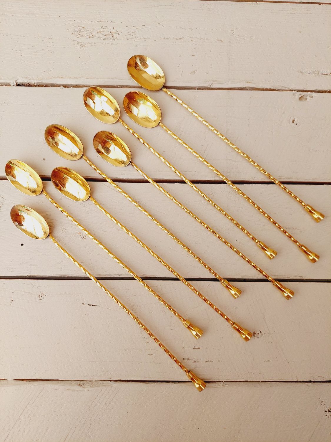Vergulde vintage cocktaillepels, set van 8