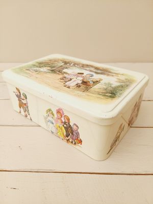 Vintage Massily blik met kinderen – Frans opbergblik met illustraties