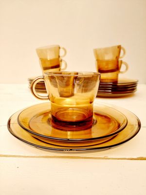 Vintage Duralex &quot;Mode&quot; thees- of koffieservies – rookglas – 18-delig – nieuw in doos
