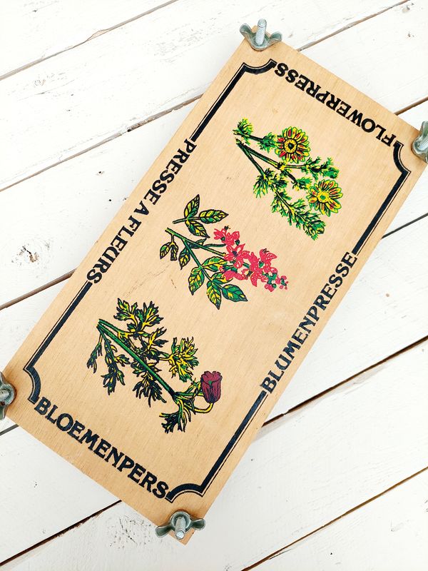 Vintage bloemenpers - brocante herbarium / bloemen drogen -hout - 30 x 15 cm
