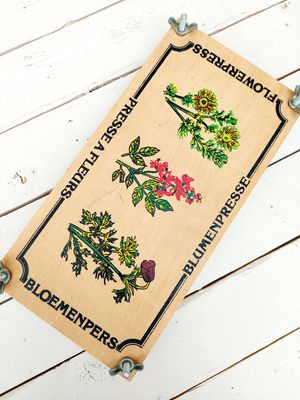 Vintage bloemenpers - brocante herbarium / bloemen drogen -hout - 30 x 15 cm