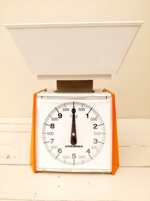 Vintage weegschaal Soehnle oranje-wit, 10 kg