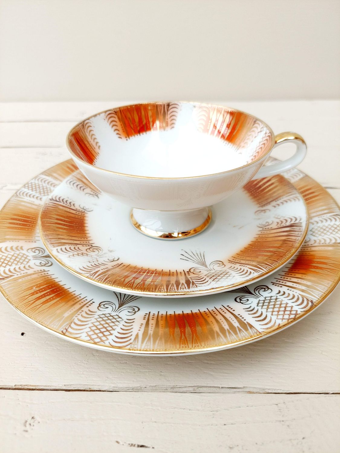 Vintage sammeltas set - kop, schotel en bord - Duits porselein / Bavaria Hertel Jacob