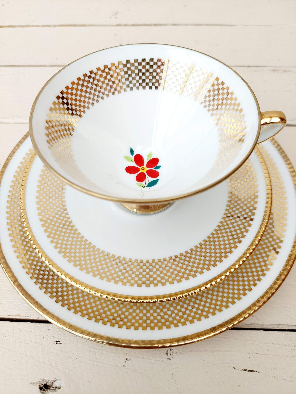 Vintage sammeltas set - kop, schotel en bord - Duits porselein / Bavaria Winterling Röslau
