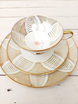 Vintage sammeltas set - kop, schotel en bord - Duits porselein / Bavaria Winterling Röslau