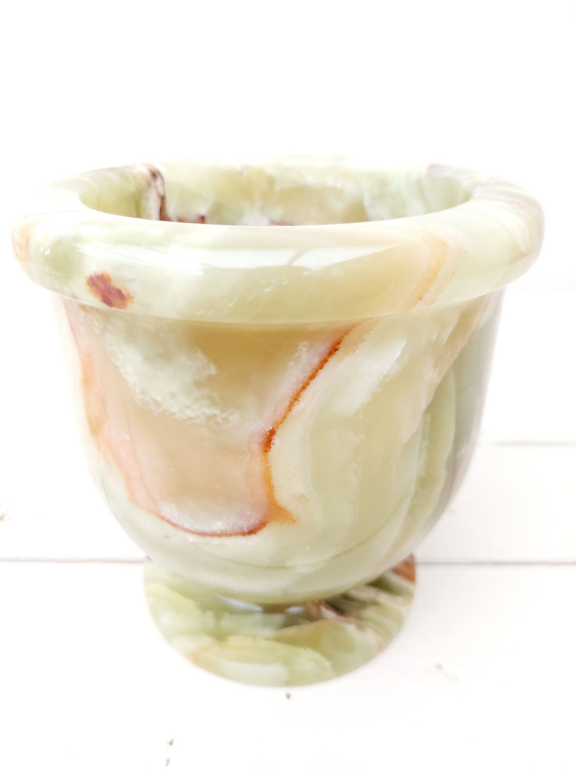 Vintage bloempot, plantenpot - marmer / onyx, groen met bruine aders