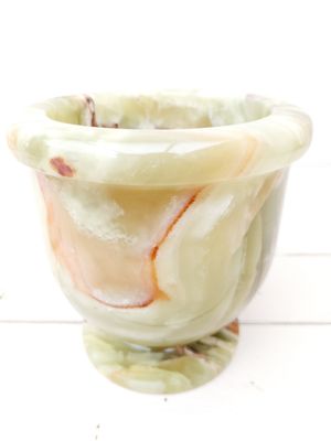 Vintage bloempot, plantenpot - marmer / onyx, groen met bruine aders