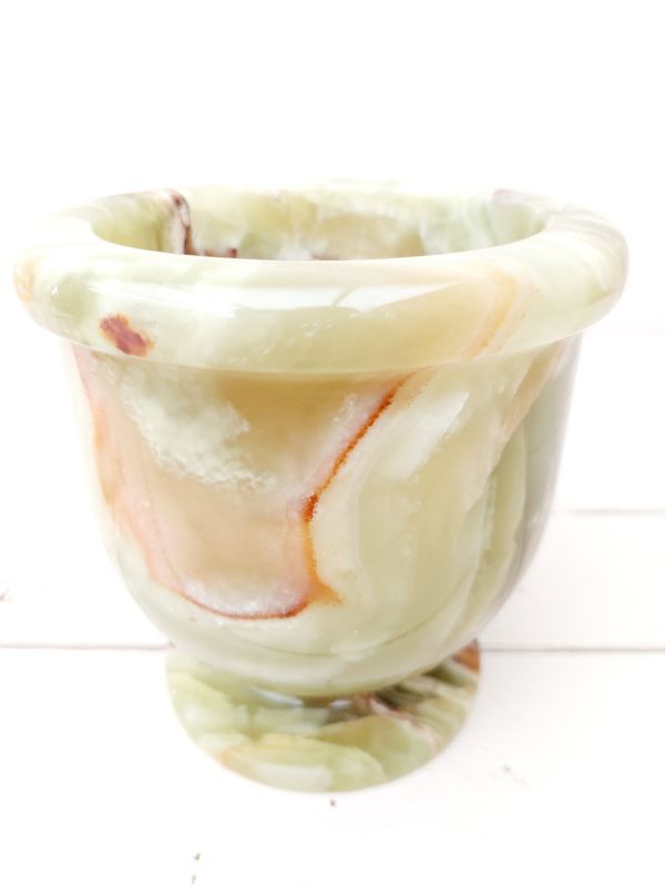 Vintage bloempot, plantenpot - marmer / onyx, groen met bruine aders