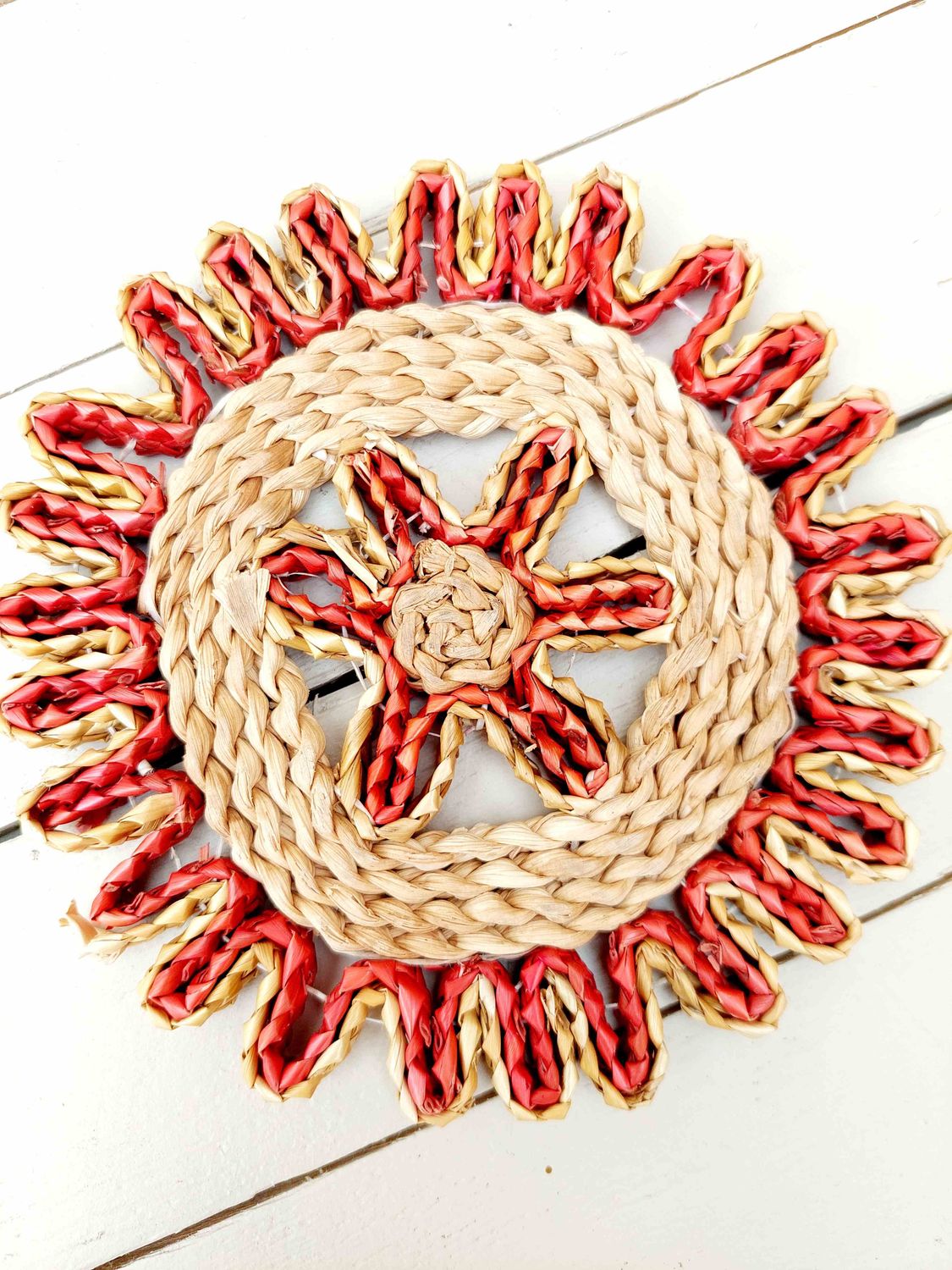 Vintage rieten panonderzetter uit de jaren 70/80 voor potten en pannen – retro tafelaccessoire