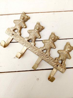 Vintage messing kapstok met beertjes - 4 haakjes