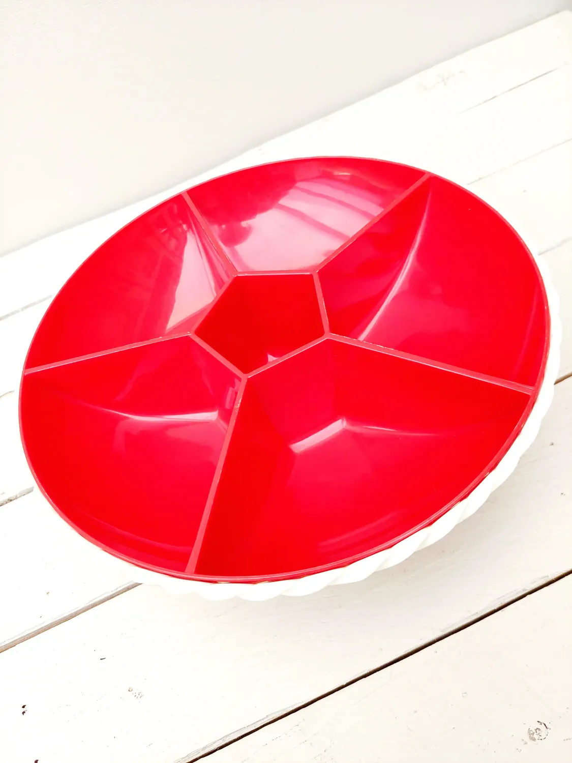 Vintage Emsa tweedelige snackschaal - rood met wit