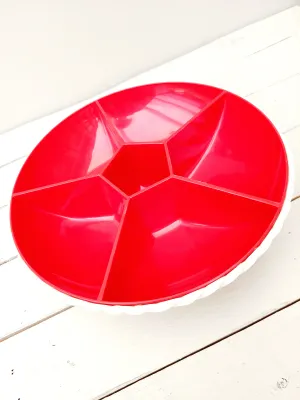 Vintage Emsa tweedelige snackschaal - rood met wit