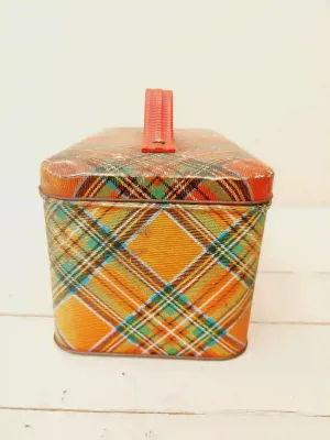 Vintage blik - geruite koffer in rood en groen