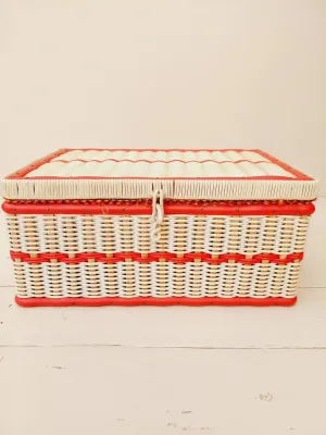 Vintage naaimand kunststof rood/wit