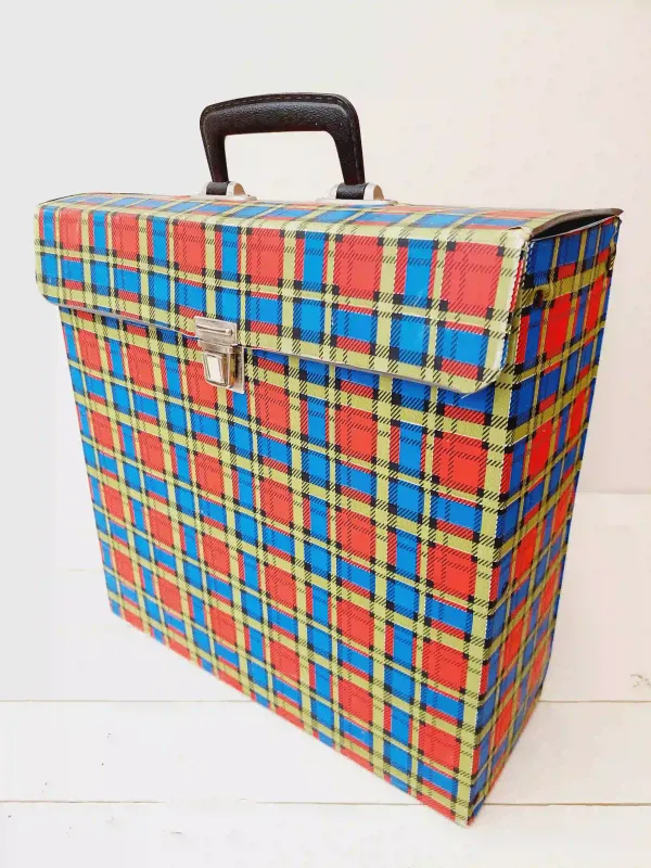 Vintage platenkoffer uit de jaren 70 – ideaal voor LP&#39;s – geruit retro design in topstaat