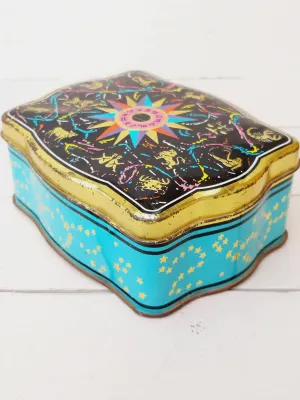 Vintage blik Confiserie Demaret - blauwgroen, goud, zwart