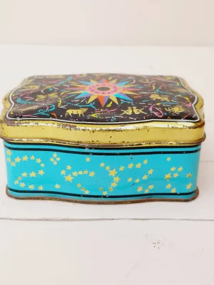 Vintage blik Confiserie Demaret - blauwgroen, goud, zwart