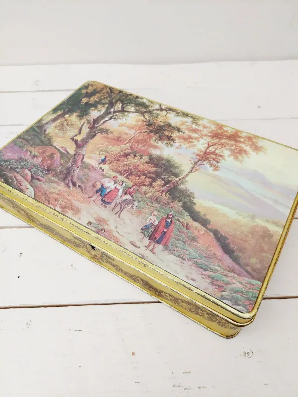 Retro chocoladeblik &#39;Jacques superchocolat&#39; met landelijke taferelen