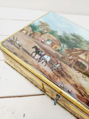 Retro chocoladeblik 'Jacques superchocolat' met boerderijtaferelen