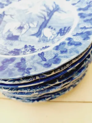 Vintage gebaksbord met landelijk decor, blauw wit porselein - per stuk verkrijgbaar