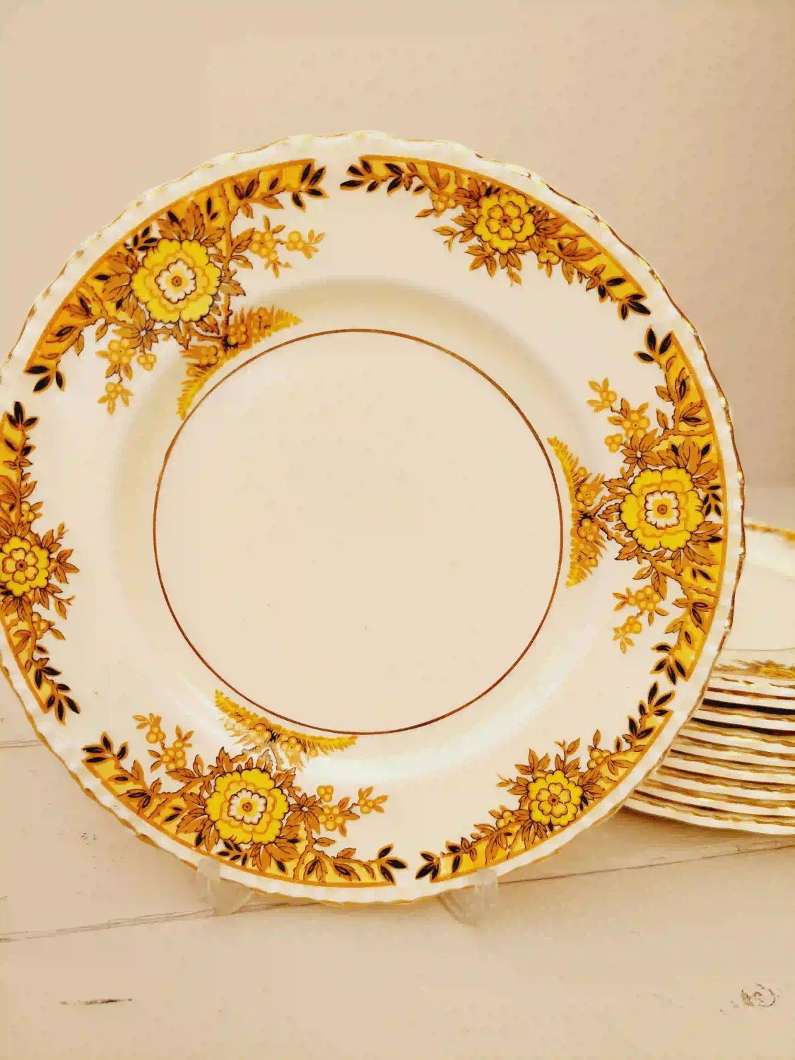 Vintage gebaksborden gele bloemen met goud Grindley - Lord Huron