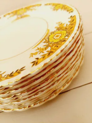 Vintage gebaksborden WH Grindley, gele bloemen met goud - Lord Huron - per stuk verkrijgbaar