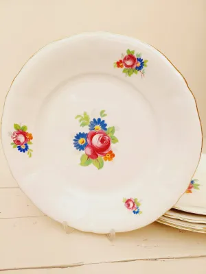 Vintage gebaksborden met bloemen, Mitterteich, set van 5