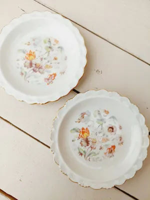 Vintage petit four bordjes Winterling crème-bloemen-gouden bloemenrand – set van 2 – 11,5 cm – theetipjes