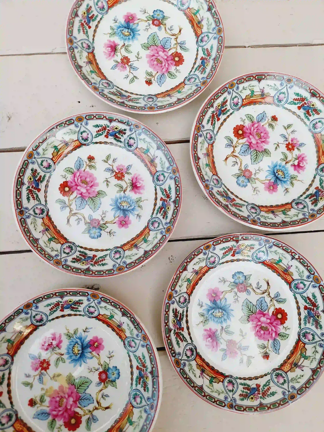 Vintage petit four bordjes Madame de Pompadour – set van 5 –  12 cm – theetipjes